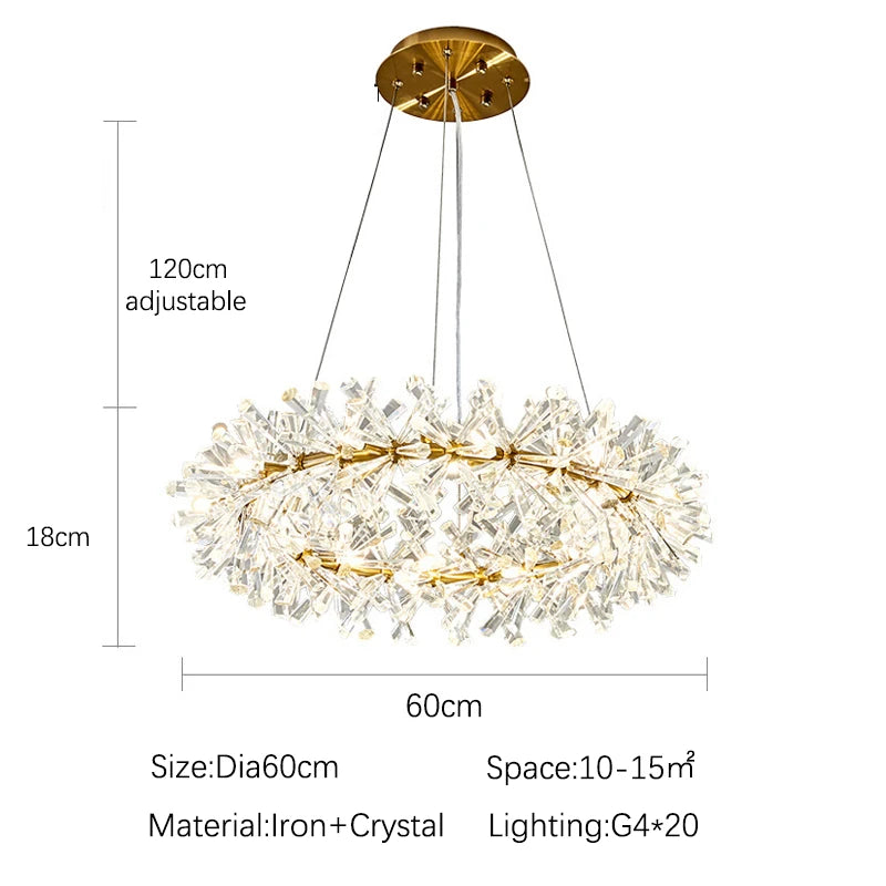 Nordic Modern Ceiling Chandelier Bedroom Dining Living Room Crystal Pendant Lamp Interior Decoration Firefly Garland LED Light