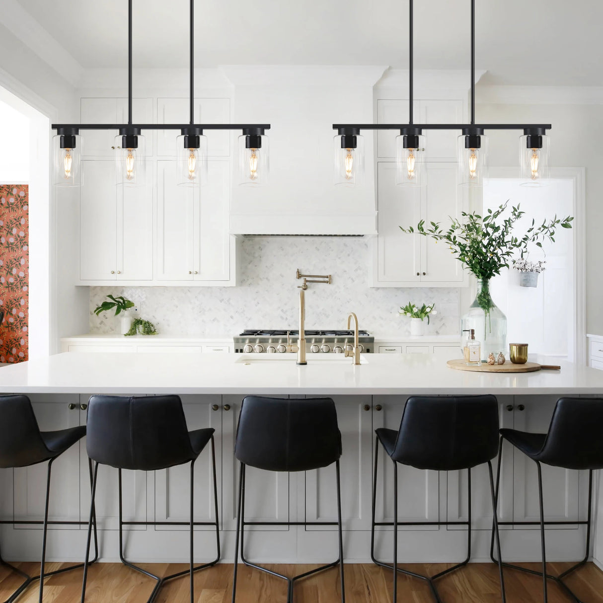 4-Light Kitchen Pendant Lighting Over Island Black Kitchen Island Lighting Height Adjustable Chandeliers for Dining Room