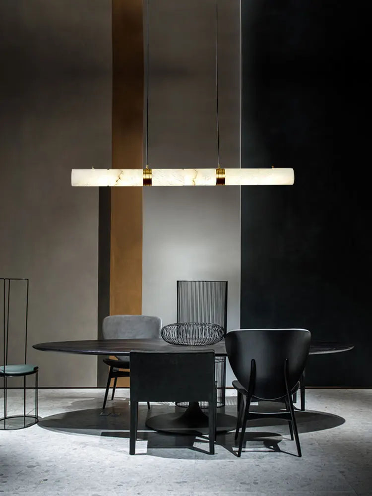 Elevate Your Dinning Room With Our Marble Cylinder Led Pendant Light Dimming Function White Linear Alabaster Gold Silver