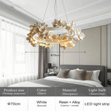 French Round Floral Pendant Lamp Cream Style Resin Hanging Light Parlor Bedroom Office LED Dining Room Double Layer Chandelier