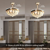 K9 Crystal Retractable Ceiling Fan Light Luxury LED Chandelier Lamp with Remote Control&amp;4 Invisible Blades Golden