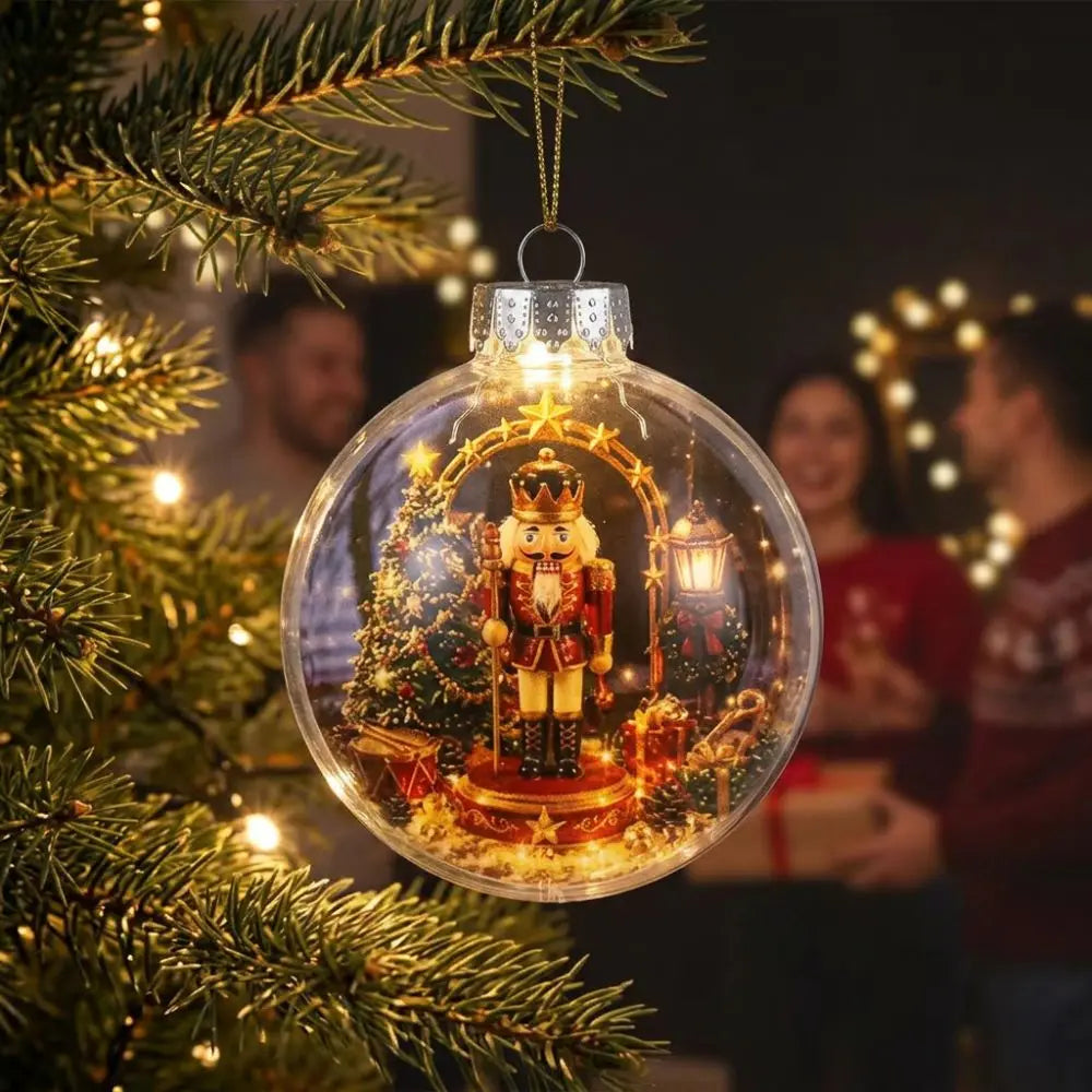 Transparent Lighted Christmas Ball Ornament Acrylic Plastic Clear Christmas Bauble Ornament Exquisite Cartoon Style