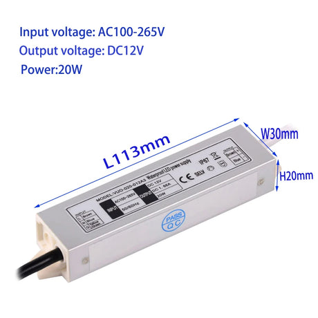 LED Waterproof Power Supply Input AC100-265V Output 12V 1A 12W/1.68A 20W /2.5A 30W/ 3.75A 40W /5A 60W /Transformer Driver