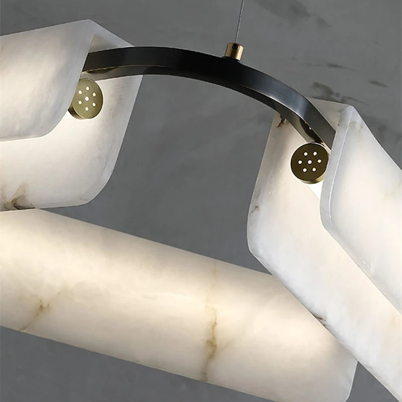 Nordic Marble Chandelier Modern White Stone Chandelier For Villa Living Room Bedroom Restaurant Decors LED Marble Pendant Lamp