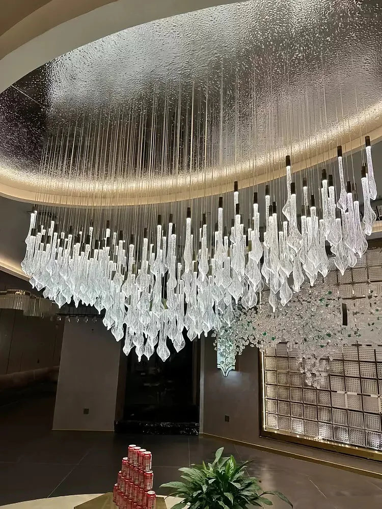 2026 New Green Glass Lustre Chandelier, Dimmable Custom Hardware Pendant Lamp for Mall, Fashionable Fixture for Ceilings