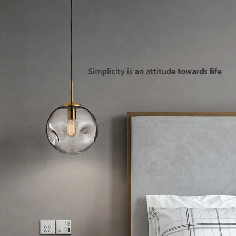 Nordic Simple Modern Hanging Loft Glass Lustre Pendant Lights LED Bedroom Bedside Living Dining Room Cafe Lamp Room Decor
