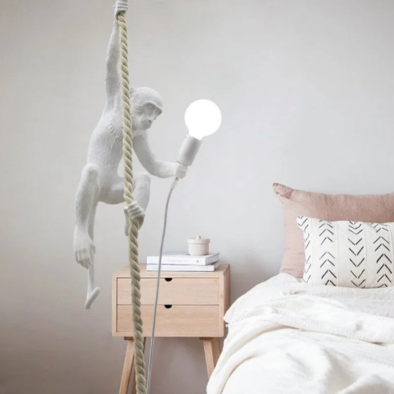 Nordic Resin Monkey Wall Lamp, Creative Animal Rope Light for Kids Room, Restaurant, Bar & Corridor Decoration