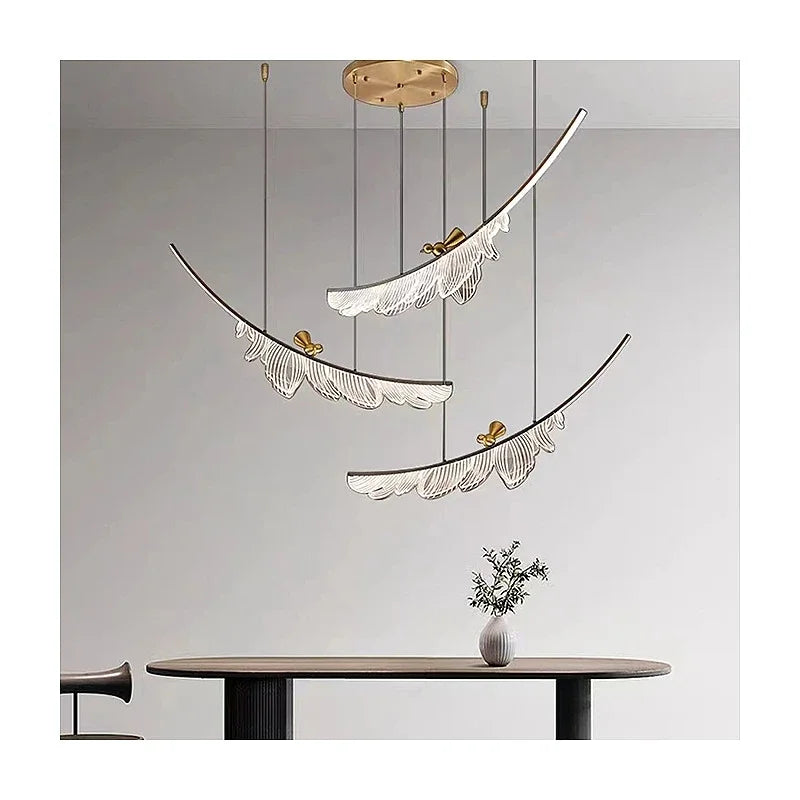 Modern Creative Feather Bird Acrylic Pendant Lamp Restaurant Living Room Hotel Lobby Led Chandelier Art Home Decoration Lighting