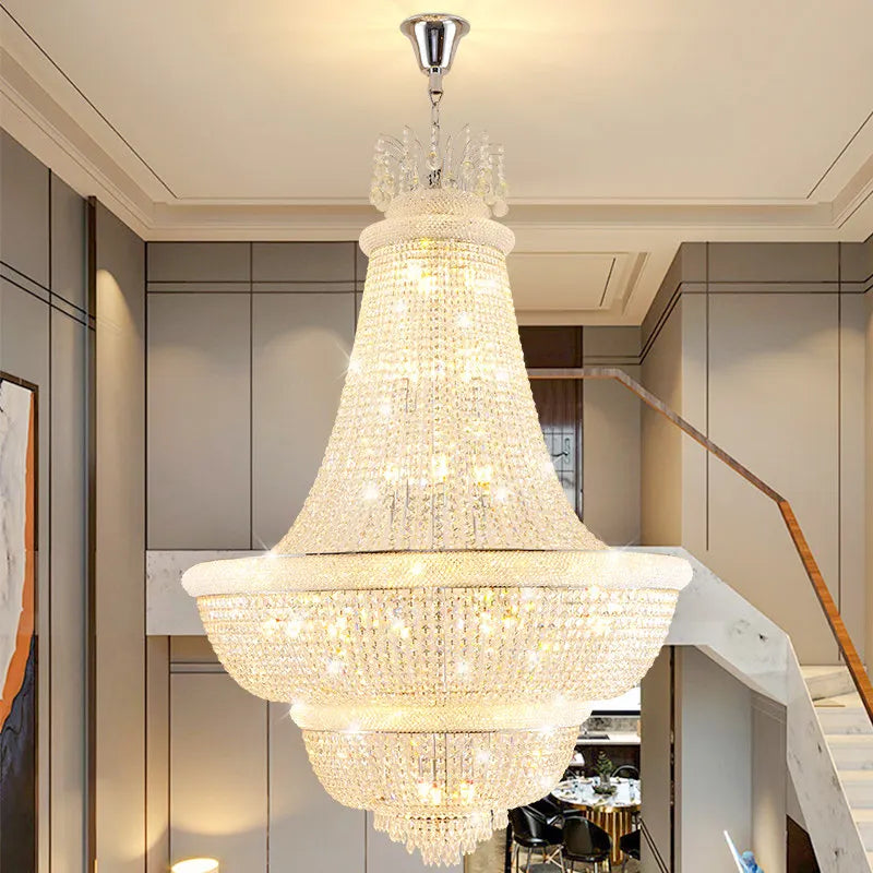 Light Luxury Duplex Villa Led Crystal Chandelier Home Decoration Living Room Bedroom Mid Floor Hollow Spiral Staircase Light