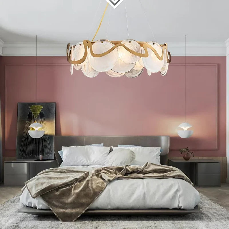 Modern Luxury Living Room Glass LED Pendant Lamp Restaurant Bedroom Chandelier 2025 New Round Bar Counter Home Lighting Decor