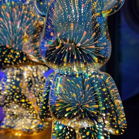 3D Fireworks Bear Lamp USB Led Night Light Bedroom Decoration Cute Table Desk Projection Atmosphere 7 Color Changeable Kid Gift