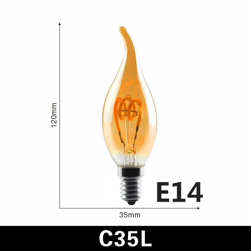 LED Filament Bulb C35 A60 T45 ST64 T185 T225 G80 G95 G125 Spiral Light ...