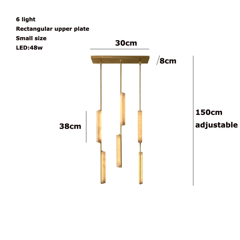 Luxury Spanish Marble Chandelier Brass Hanging Light 3 Color Dimmable Pendant Lamp for Villa Living Room Dining Area Hotel Lobby
