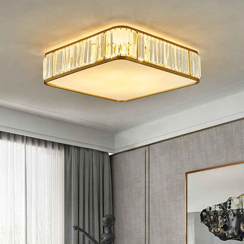 Modern Geometric Crystal Ceiling Light - Round & Square LED Lamp for Bedroom