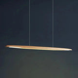 Walnut Wood LED Linear Pendant Light Fixture, Contemporary Dining Room and Kitchen Island Lighting for Pool Table