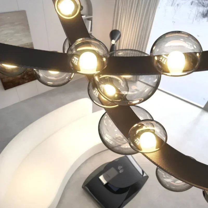 Nordic Minimalist Pendant Lamp Leather Glass Led Lights Modern Living Room Home Decoration Dining Villa Hanging Chandelier