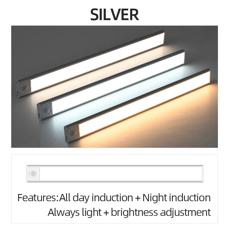 Night Light 20/30/40/60cm Ultra thin LED Light Cabinet Light Motion Sensor Wireless type-c For Kitchen bedroom Wardrobe lighting