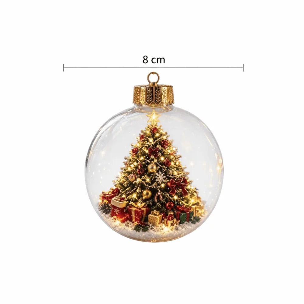 1pc 8CM Size Acrylic Material Christmas Ball Ornament Transparent Design with Light Santa Claus Pendant Hanging Christmas Decor