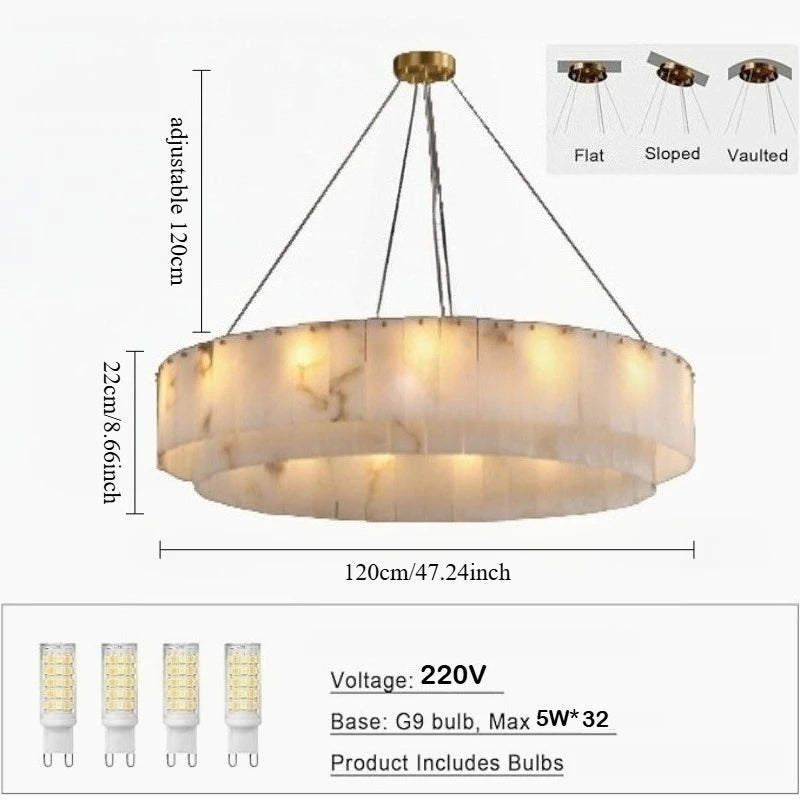 Modern Natural Marble Dimmable Pendant Light - Round Alabaster Ceiling Chandelier Fixture for Living Room & Dining Room
