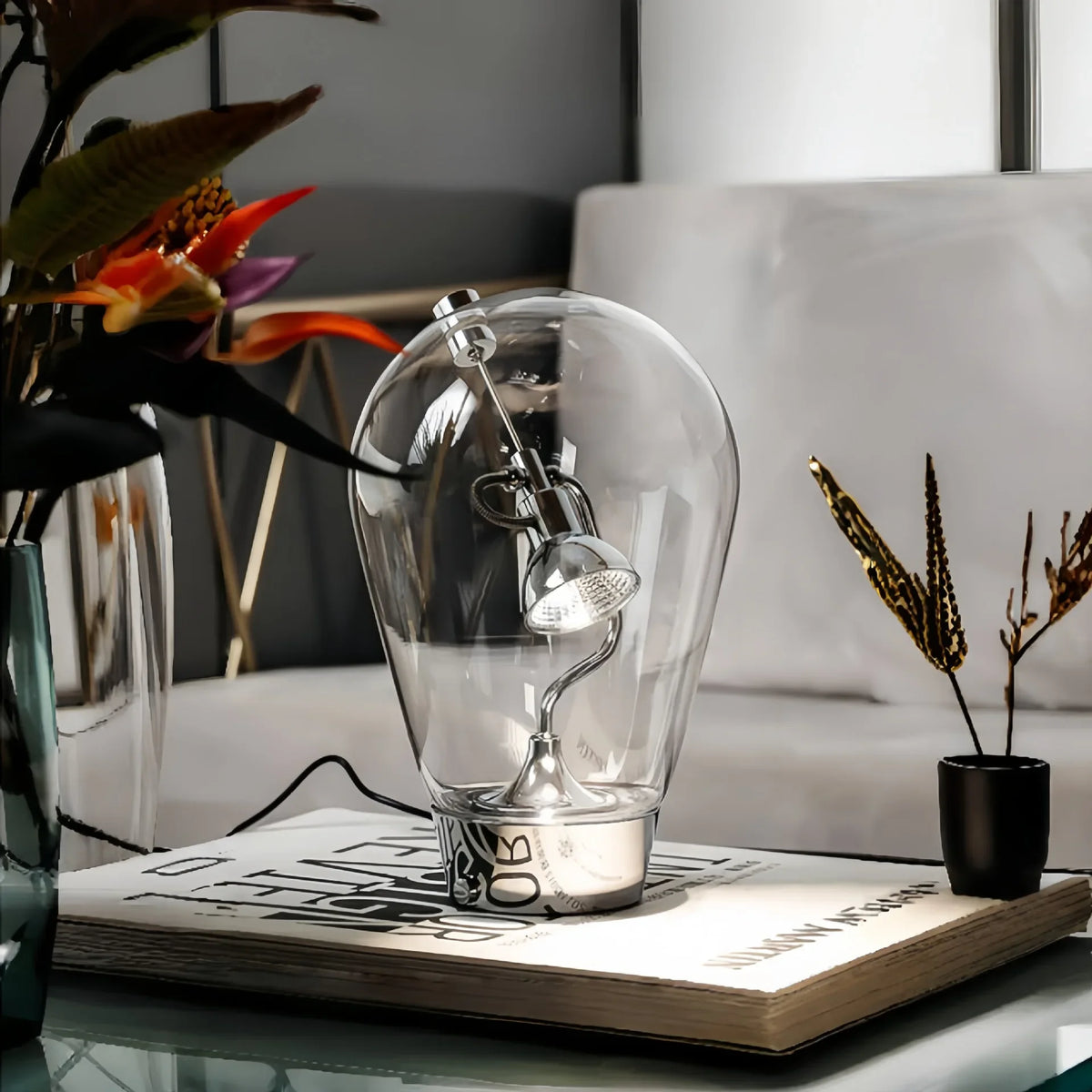 Italian Vintage Dimmable Table Lamp Rotary Glass Desk Light
