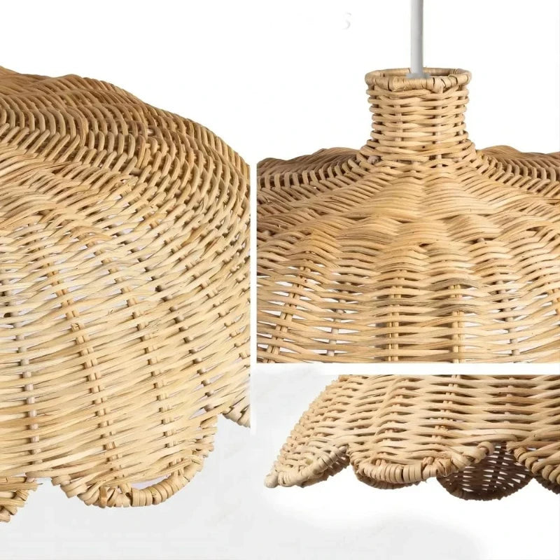 Japanese Wabi-Sabi Natural Rattan Chandelier - Hand-Woven Basket Pendant Light Fixture for Living Room, Hotel, Restaurant & Shop Mood Decor