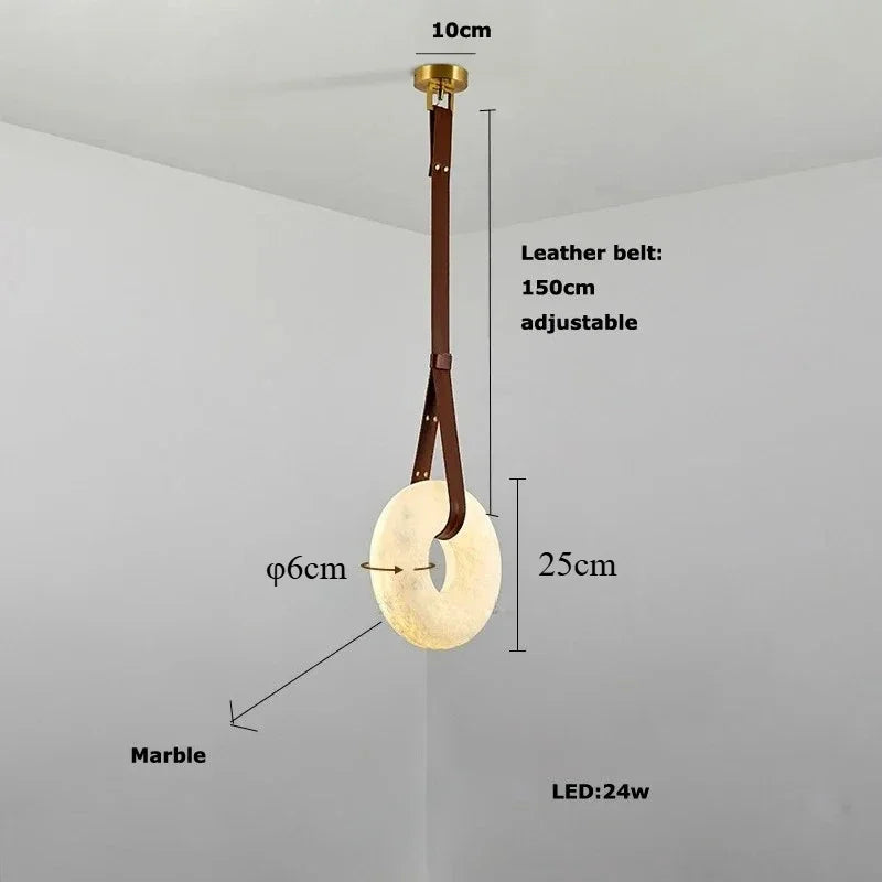 2026 Circular Marble Leather LED Hanging Lamp Modern Bedroom Living Room Main Light Fixture Nordic Faux Marble Pendant Light