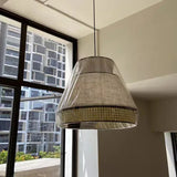 Japanese Wabi-Sabi Minimalist Cloth & Rattan Pendant Light - Woven Fabric Hanging Ceiling Lamp Fixture for Living Room, Dining Room & Kitchen
