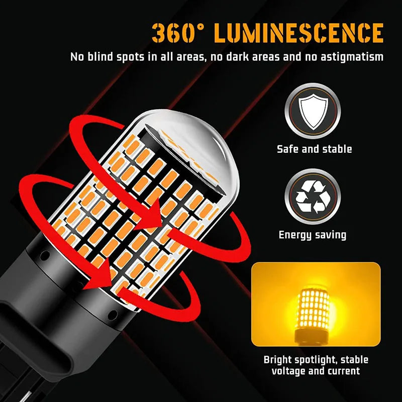2 PCS 1156 BA15S 7443 W21W LED Bulb Canbus Error Free 12V 24V 3014-144SMD 6500K White Car Tail Brake Parking Turn Signal Lights