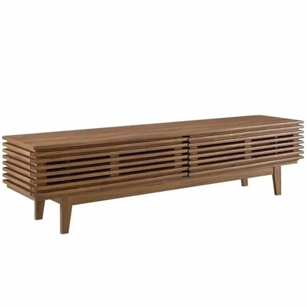 71" Mid-Century Modern TV Stand Walnut Storage Console Metal Legs Shelf