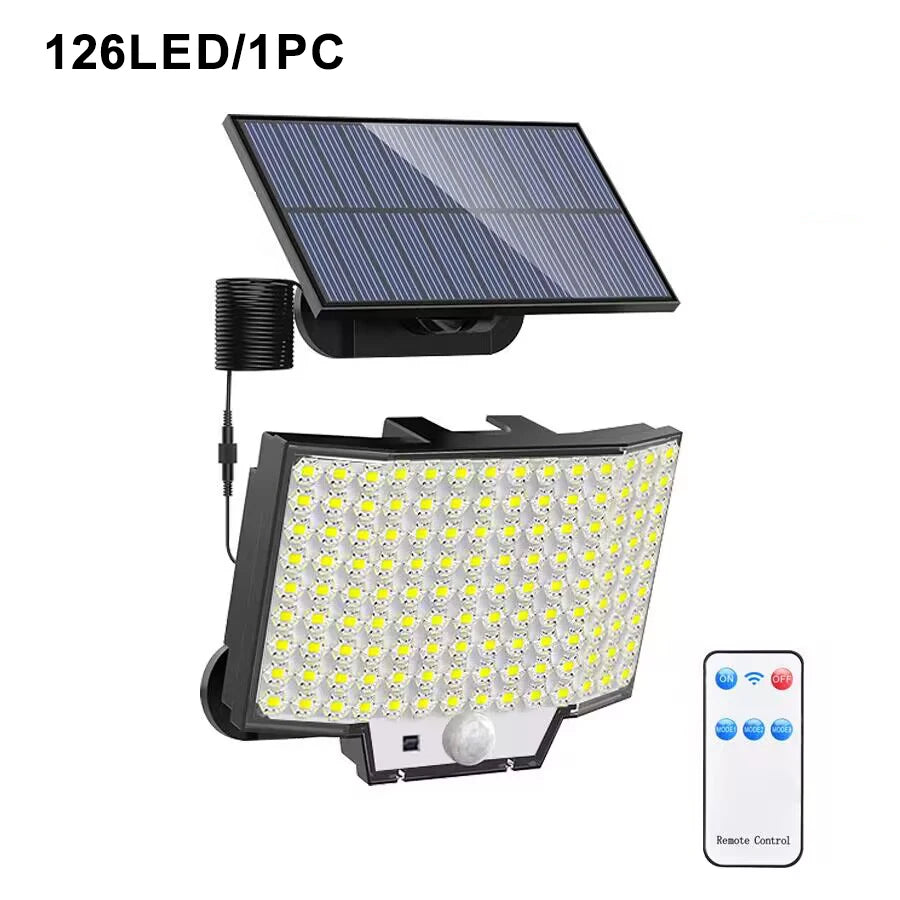 348 LED Solar Motion Sensor Outdoor Light - Powerful Waterproof Security Spotlight Wall Lamp for Garden, Yard & Garage