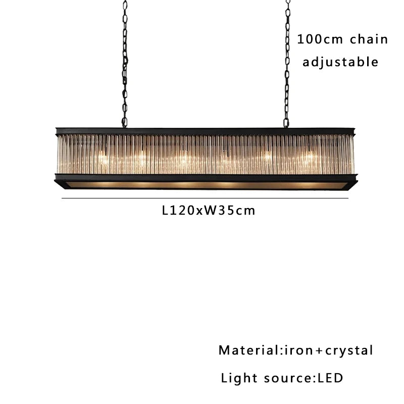Home-appliance Classic Black Crystal Glass Bar Chandeliers Luxury Rectangle Hanging Lamp for Dining Room Decoration 2025 Lights