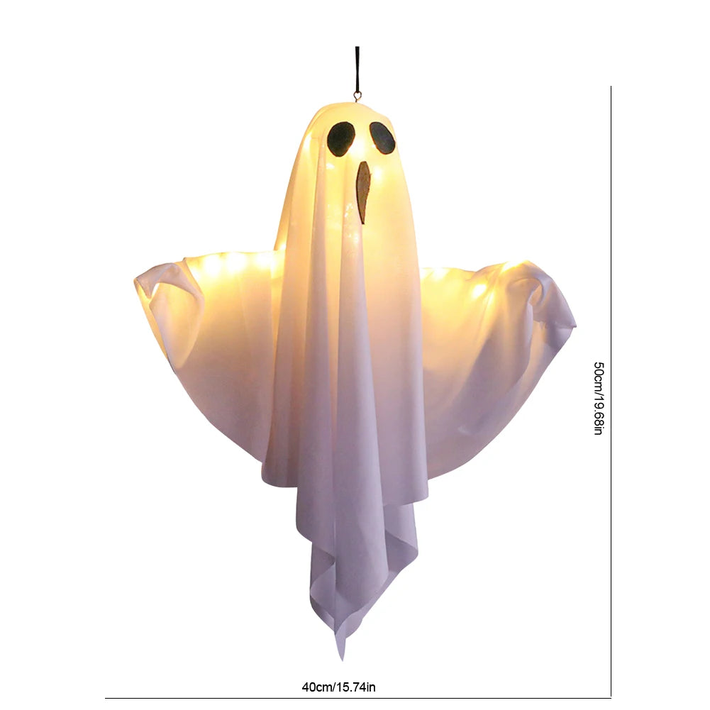 Halloween Glowing White LED Hanging Ghost - Horror Prop with Fairy Lights