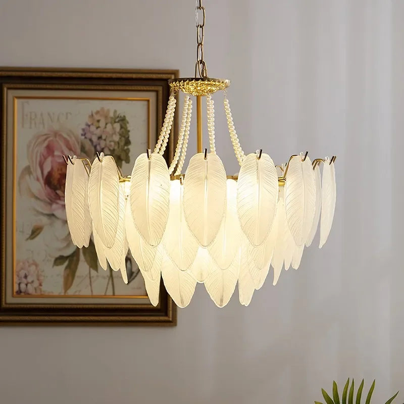 French Feather Chandelier Modern Luxury Glass Lamp For Living Room Restaurat Bedroom Villa Kitchen Home Decor Hotel Hall Lamp
