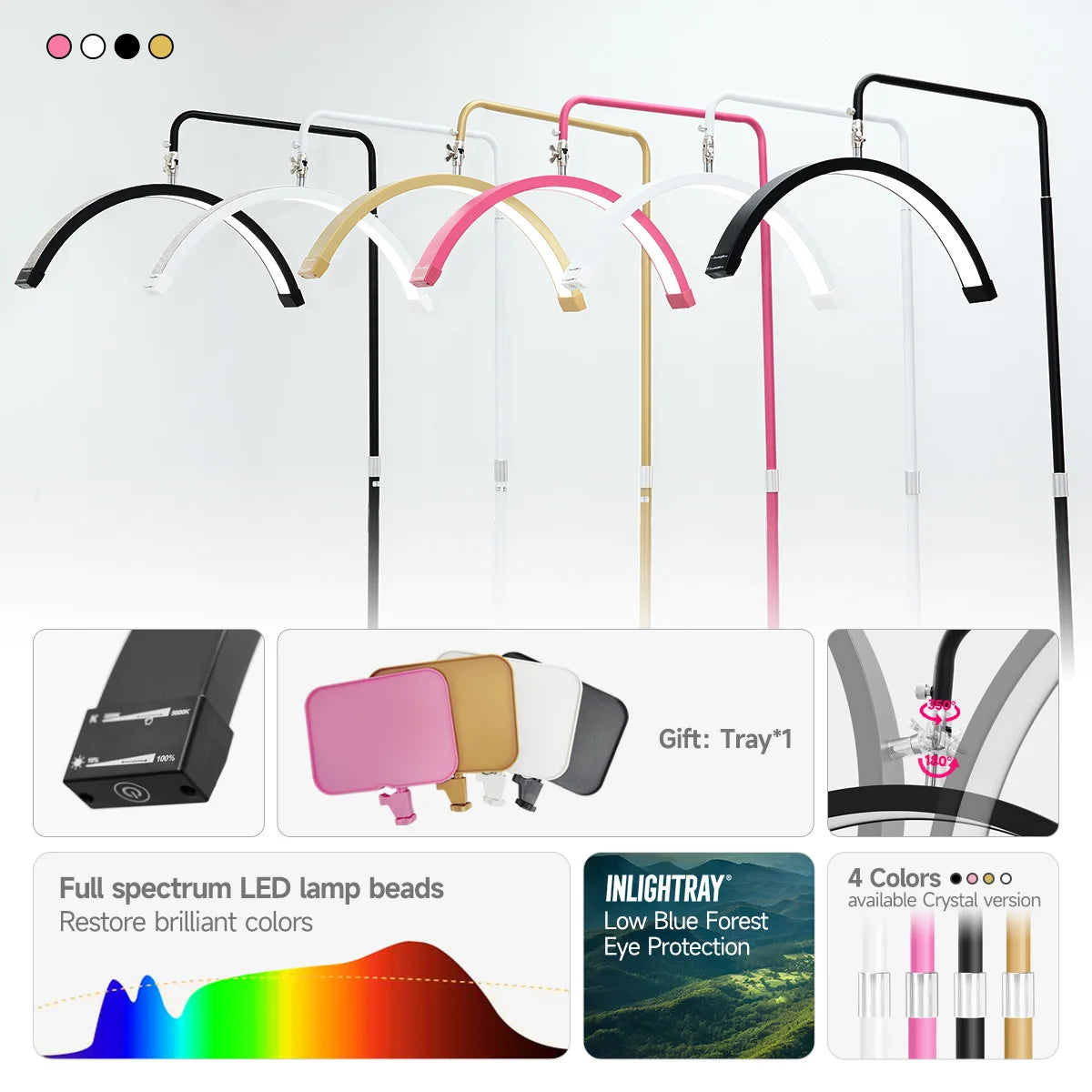 2027 New Free Logo L80 LED Lash Light Half-Moon Beauty Floor Lamp for Eyelash Extensions Hidden Cable Touch Salon Nail Tattoo