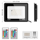 AT29 100W RGB LED Floodlights (2-Pack) - Color-Changing IP66 Waterproof Outdoor Landscape Spotlight with Remote for Halloween & Christmas