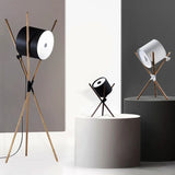 Modern Walnut Triangular Floor Lamp Drum Vertical Solid Wood Study Bedroom Bedside Table Living Room Home LED High-end Deco