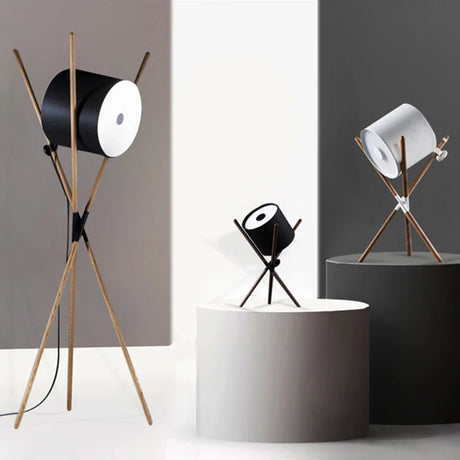 Modern Walnut Triangular Floor Lamp Drum Vertical Solid Wood Study Bedroom Bedside Table Living Room Home LED High-end Deco