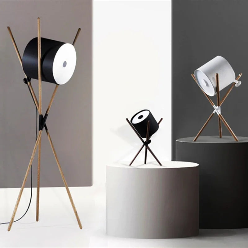 Modern Walnut Triangular Floor Lamp Drum Vertical Solid Wood Study Bedroom Bedside Table Living Room Home LED High-end Deco