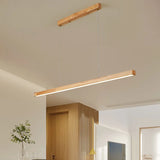 Wooden Living Restaurant Pendant Lamp Minimalist Walnut Wood Chinese Style Tea Room Bedroom LED Chandelier Straight Strip Light