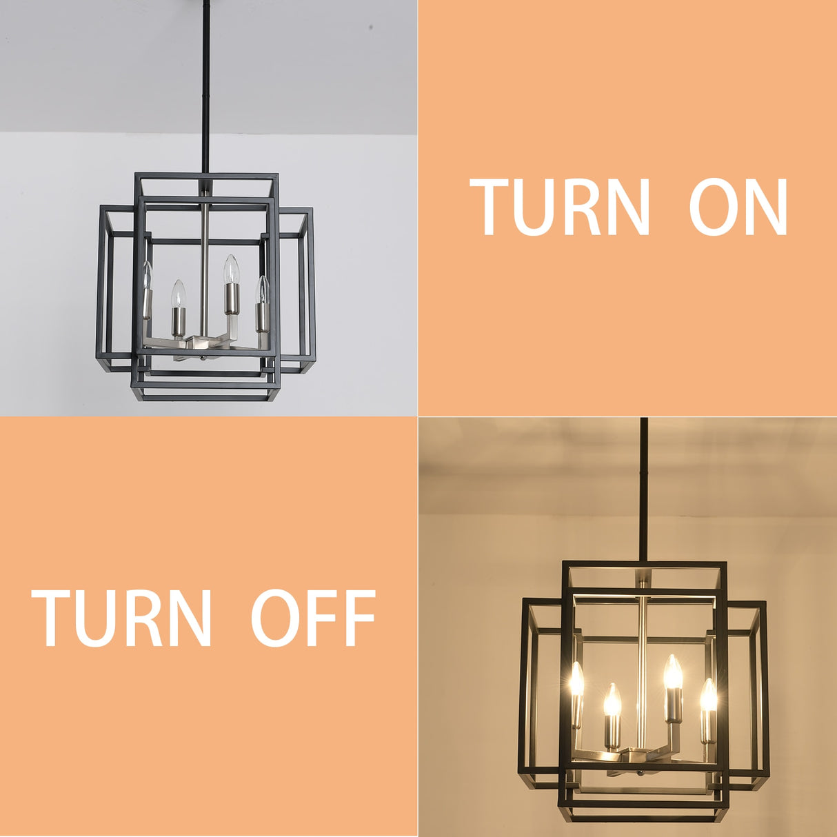 4-Lights Lantern American Style Pendant Lights Fixtures Industrial Farmhouse Hanging Chandelier for Living Room Island Kitchen