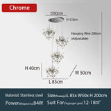 Nordic LED Chandelier Stainless Steel Chrome Leaf Personality Art Decors Living Dining Room Bar Table Hanging Lighting