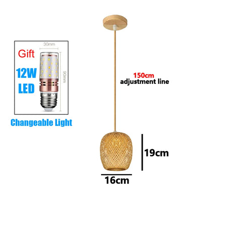 Handmade Vintage Pendant Lamp Bamboo Restaurant Café Chandeliers Wood Base E27 Bulb Lighting Hotel Bedroom Interior Classical