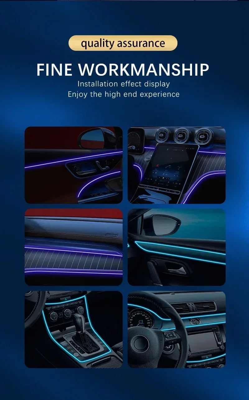 Car Interior RGB LED Atmosphere Light Strip USB Fiber Optic Neon Invisible Ambient Lamp Center Console Door Decoration Trim