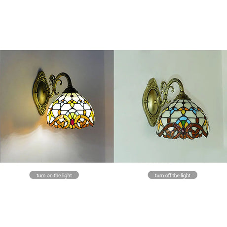 Tiffany Style Wall Lamp Vintage Stained Glass Sconce Home Decors Single Head Mediterranean Wall Light Indoor Lighting Fixture
