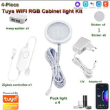 Tuya WIFI DC12V RGB Color Under Cabinet Lights Dimmable Puck Light Festival Wardrobe Bedroom Kitchen for Alice Alexa Google Home