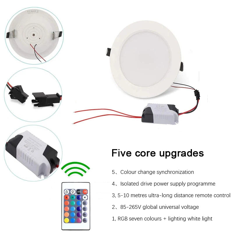 RGB Dimmable Recessed LED Downlight (10W/15W) with IR Remote - AC 110V/220V Ceiling Spot Lamp Fixture for Home Decor