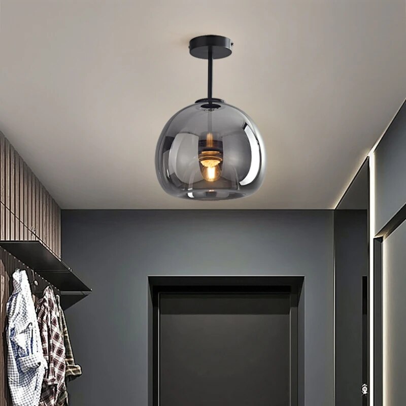 Nordic Smoke Grey Chandelier Ceiling Lamp Post-modern Amber Glass Ceiling Lamp for Living Room Corridor Bedroom Art Ceiling Lamp