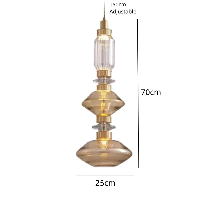 New LED Chandelier Clear Amber Glass Free Collocation Hall Parlor Restaurant Bedside Lighting Fixtures Wire 200cm Adjustable