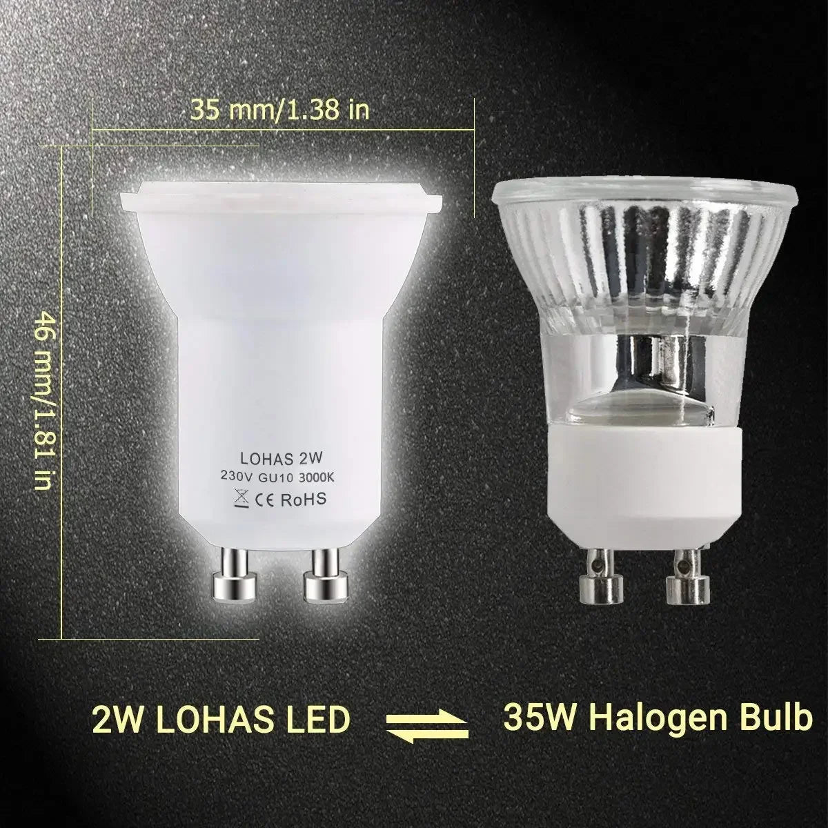LED Light Bulb 2W Mini GU10 SMD 3000/6000K Warm/Cold White 35Watt Replacement for Small 35mm Non Dimmable [Energy Class A+]6Pack