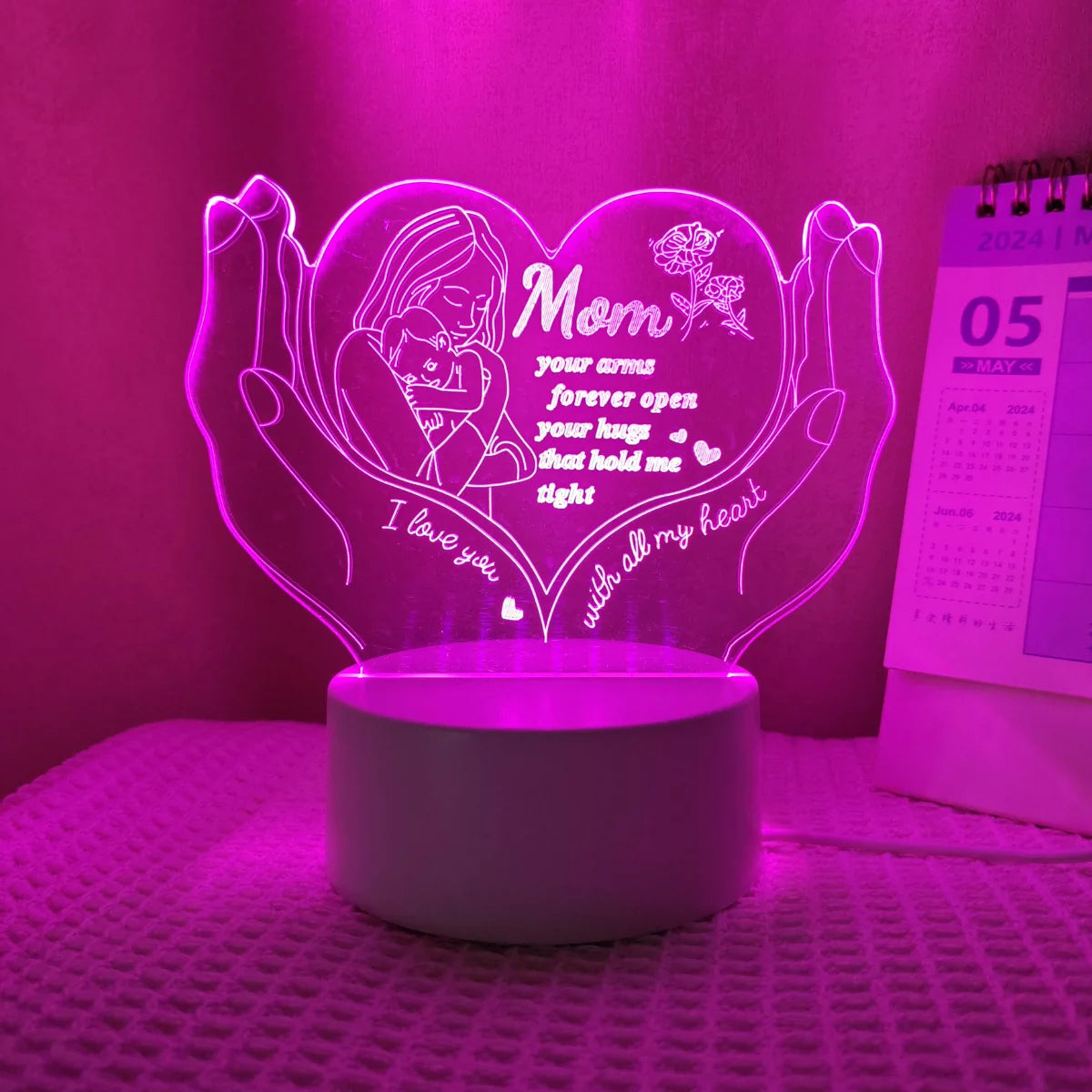3D Creative Heart-Shaped Letter Night Light - Mother's Day Gift Lamp & Decorative Small LED Table Light for Mom
